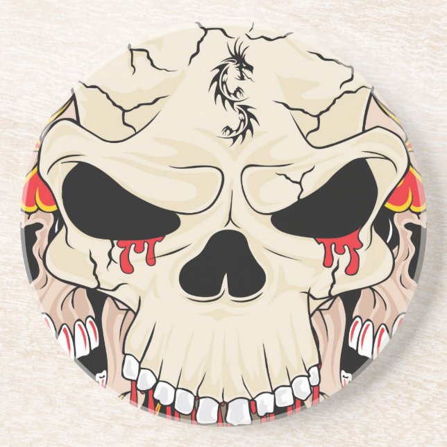 Tattoo Skull Eight Ball Flame Fire Dragon Coasters (Front)