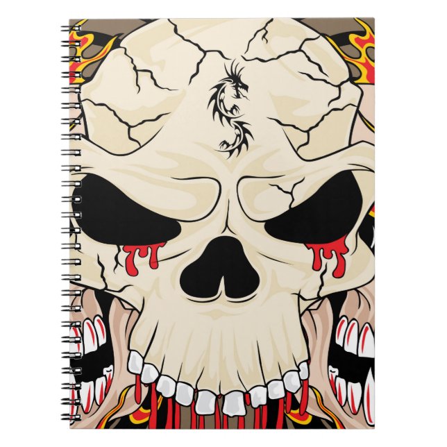Tattoo Skull Eight Ball Flame Fire Spiral Notebook (Front)