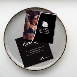 Tattoo Studio Black Photo Business Card  