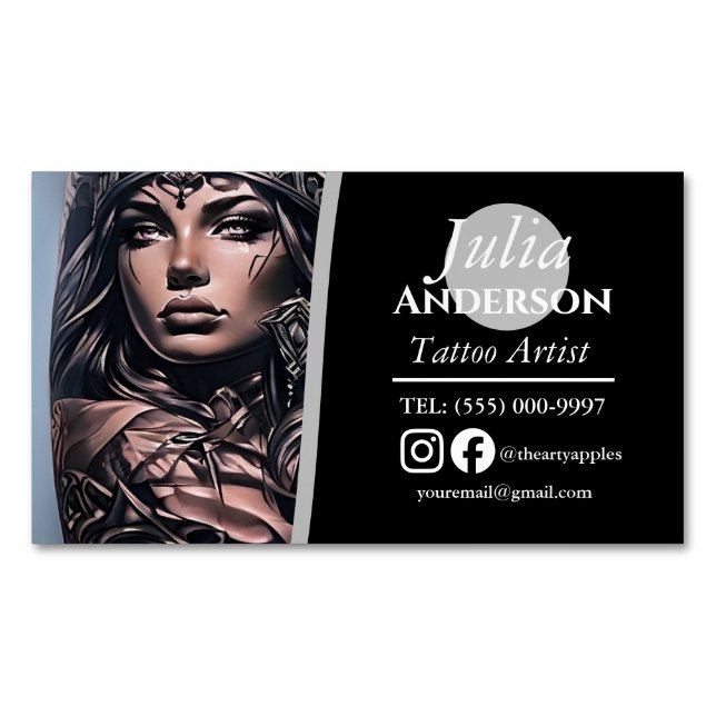 Tattoo Studio Black Photo Business Card | (Front)