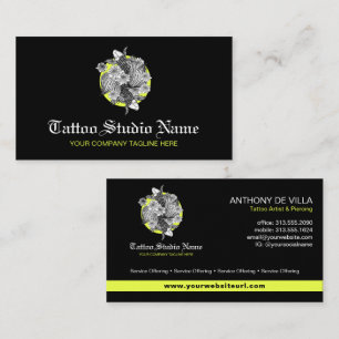 Tattoo Studio, Tattoo Artist - Neon Koi Fish Logo Business Card