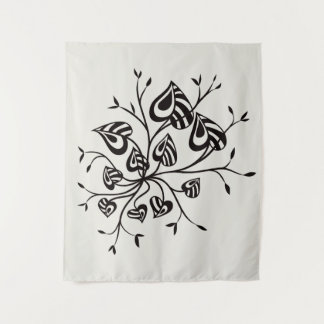 Tattoo Style Abstract Floral With Pointy Leaves Tapestry