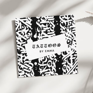 Tattoo Style Calligraphy Black & White Typography Square Business Card