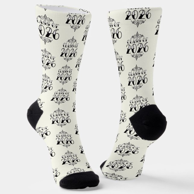 Tattoo Style Class of 2026 Graduation Socks (Angled)