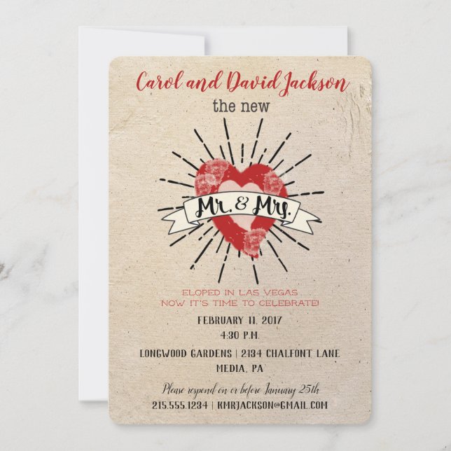 Tattoo Style Elopement Announcement and Party (Front)