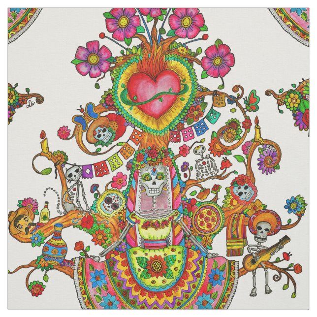 Tattoo style fabric with Tree of Dead (Swatch)