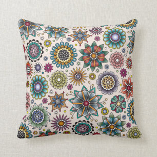 Tattoo Style Flower Doodle Pattern Cushion