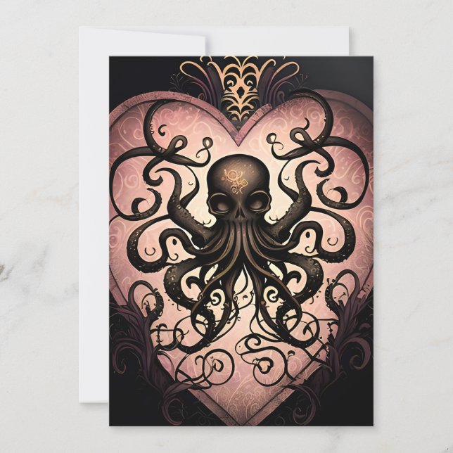 Tattoo style gothic octopus holiday card (Front)