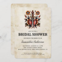 Tattoo Style Heart Dagger Retro Bridal Shower