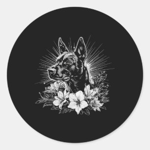 Tattoo Style Lover Belgian Malinois Retro Dog  Classic Round Sticker