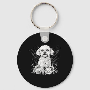 Tattoo Style Lover Bichon Frise Retro Dog _1 Key Ring