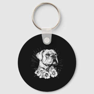 Tattoo Style Lover Boxer Retro Dog Key Ring