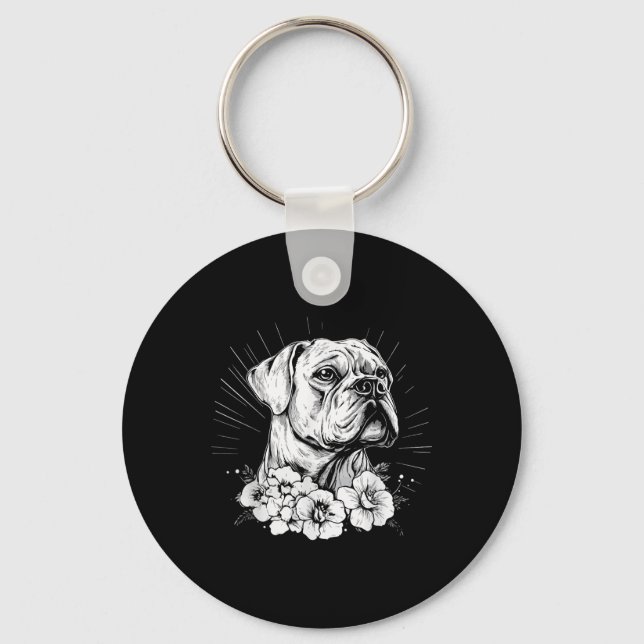 Tattoo Style Lover Boxer Retro Dog  Key Ring (Front)