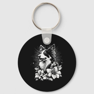 Tattoo Style Lover Collie Retro Dog _1 Key Ring