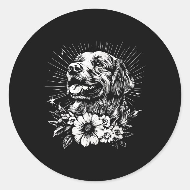Tattoo Style Lover Golden Retriever Retro Dog  Classic Round Sticker (Front)