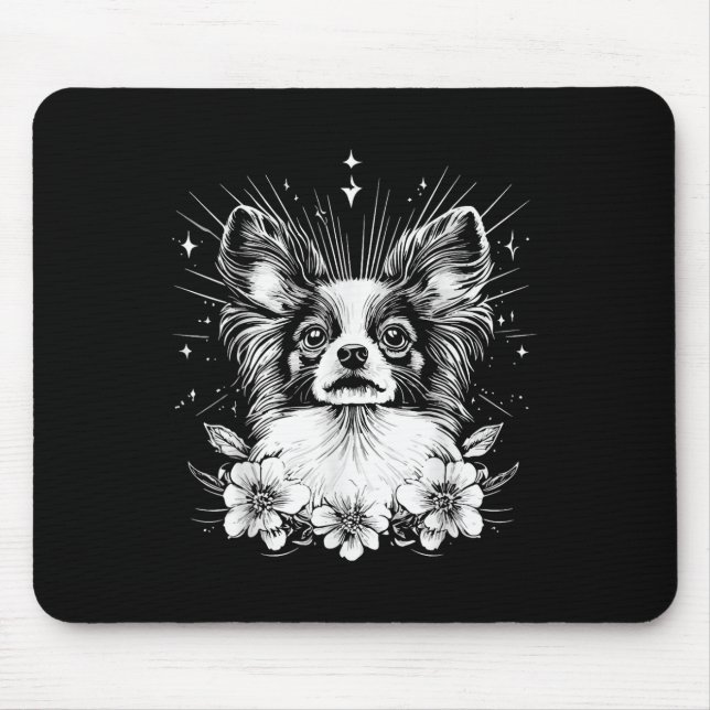 Tattoo Style Lover Papillon Retro Dog _1  Mouse Mat (Front)