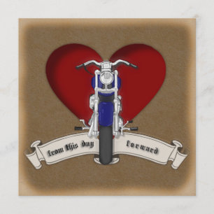 Tattoo Style Motorcycle & Heart Wedding Invitation