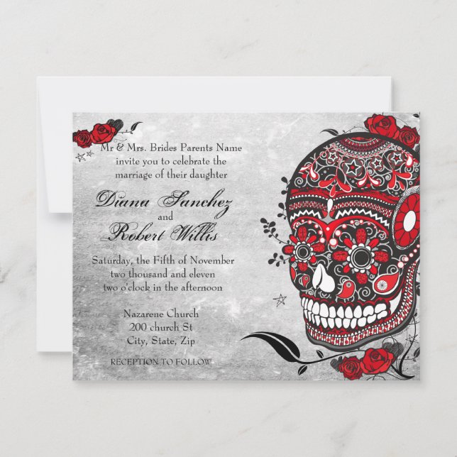 Tattoo Style Muerte Skull and Flourishes Invite (Front)