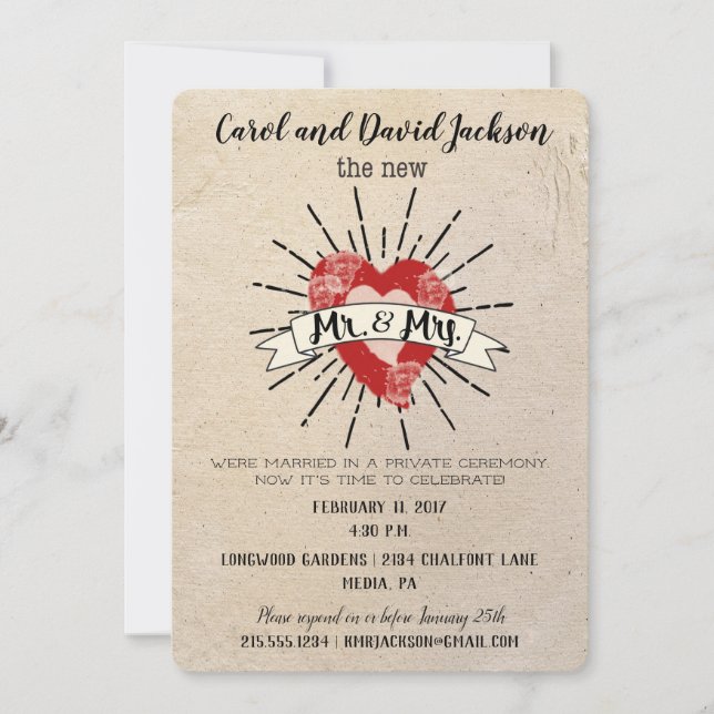 Tattoo Style Post Wedding Elopement Party Invitation (Front)