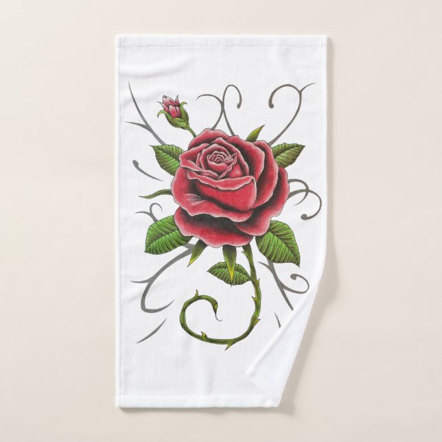 “Tattoo Style Red Rose” Hand Towel (Hand Towel)