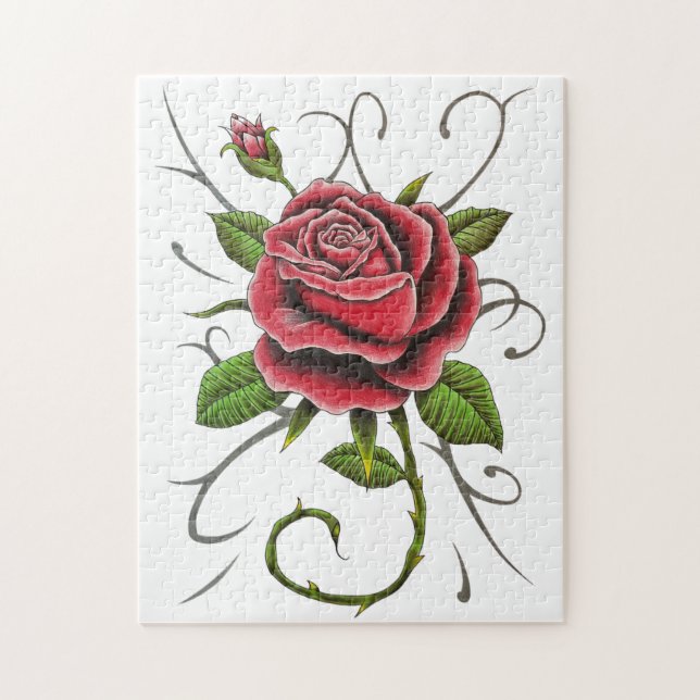 “Tattoo Style Red Rose” Puzzle (Vertical)