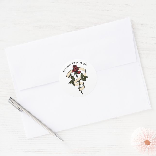 Tattoo Style Rose Classic Round Sticker (Envelope)