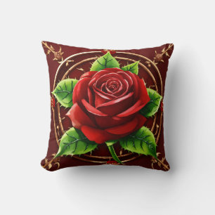 Tattoo-Style Rose Compass Pillow Cover