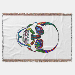 Tattoo Style Sugar Skull Mosaic Throw Blanket