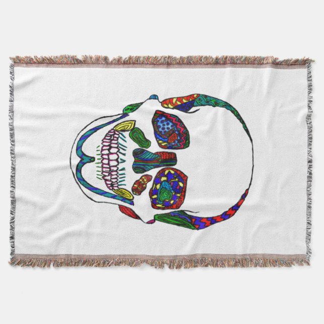 Tattoo Style Sugar Skull Mosaic Throw Blanket (Front)