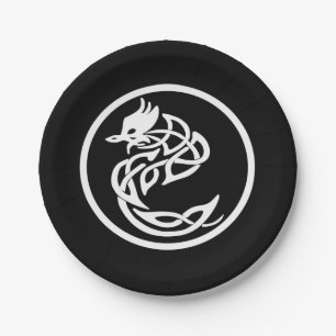 Tattoo Style White Dragon  Paper Plate