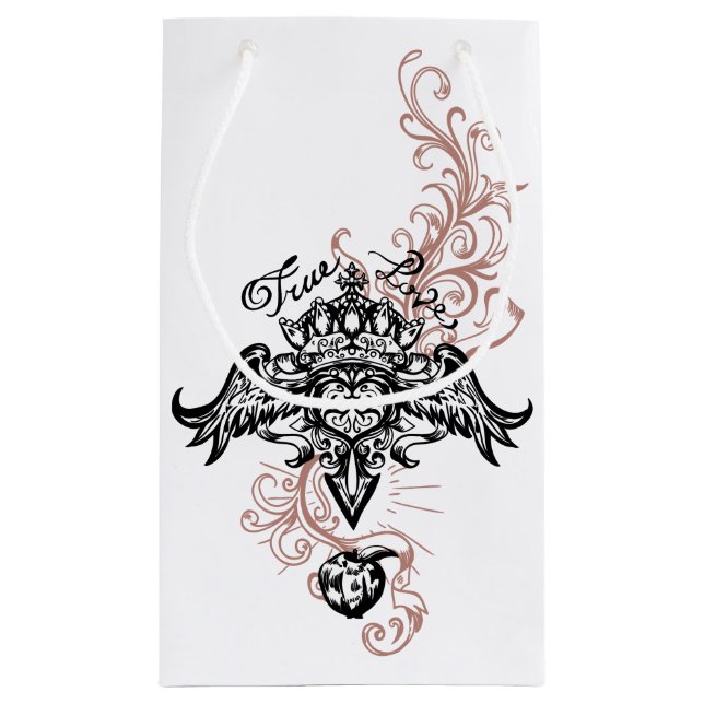 Tattoo stylish heart, wings and crown small gift bag (Back)