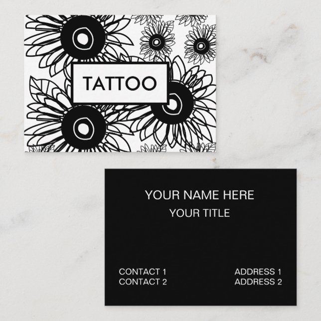 Tattoo Sunflower Floral Black White Tattoo  Business Card (Front/Back)