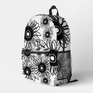Tattoo Sunflower Floral Black White Tattoo Flower Printed Backpack