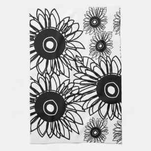 Tattoo Sunflower Floral Black White Tattoo Flower Tea Towel