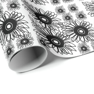 Tattoo Sunflower Floral Black White Tattoo Flower Wrapping Paper