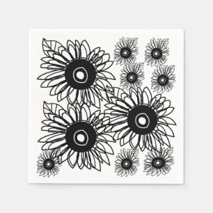 Tattoo Sunflower Floral Black White Tattoo  Napkin