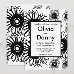 Tattoo Sunflower Floral Black White Tattoo Wedding Invitation