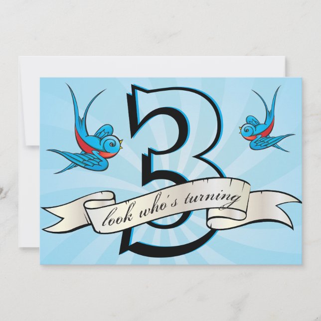 tattoo swallow bird kids ibirthay party invitation (Front)