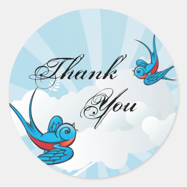 Tattoo Swallows and Scroll Urban Thank You. Classic Round Sticker (Front)