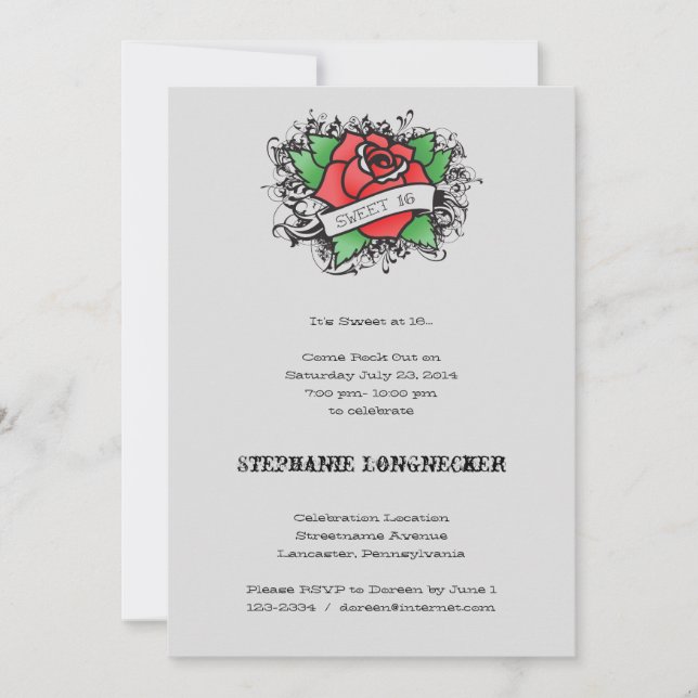 Tattoo theme Sweet 16 Invitaion Invitation (Front)