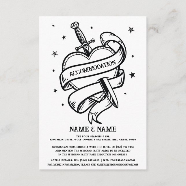 Tattoo Traditional Heart Accommodation Wedding Enclosure Card (Front)