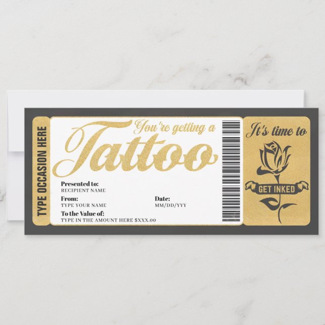 Tattoo Voucher Certificate Ticket Gift Card (Front)