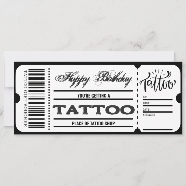 Tattoo Voucher Certificate Ticket Gift Card (Front)
