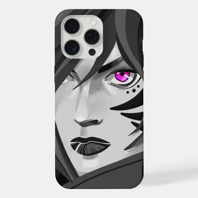 Tattoo warrior woman, black and white portrait iPhone case (Back)