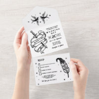 Tattoo Wedding Invite & RSVP Heart Birds