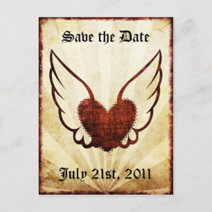 Tattoo Winged Heart Save the Date Postcard