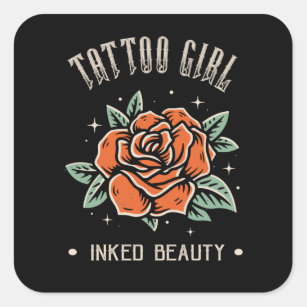 Tattoo Women Beauty Rose Girl Tattoo Art Style Square Sticker