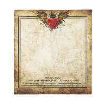 Tattoo Wonged Heart Distressed Vintage Notepad