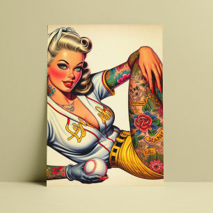Tattooed Baseball Girl Postcard