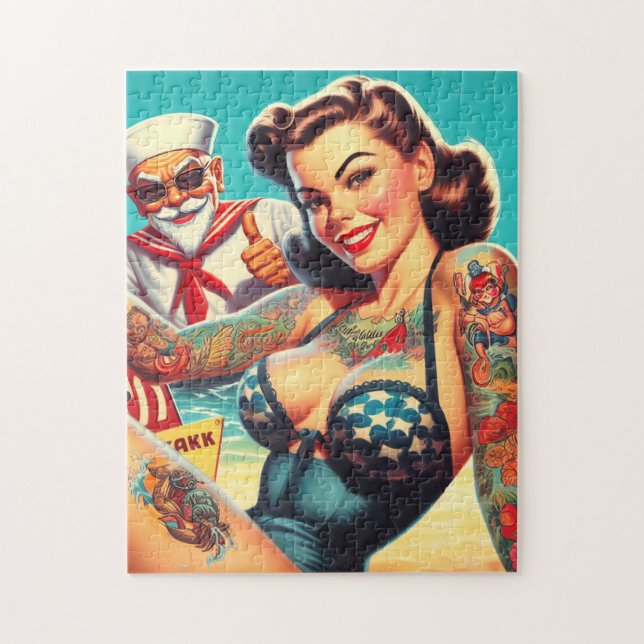 Tattooed Beach Pin-up Jigsaw Puzzle (Vertical)